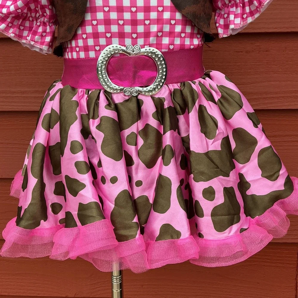 Cowgirl Costume Dress 3T-4T Pink Gingham Cow Print Western Rodeo Toy Story